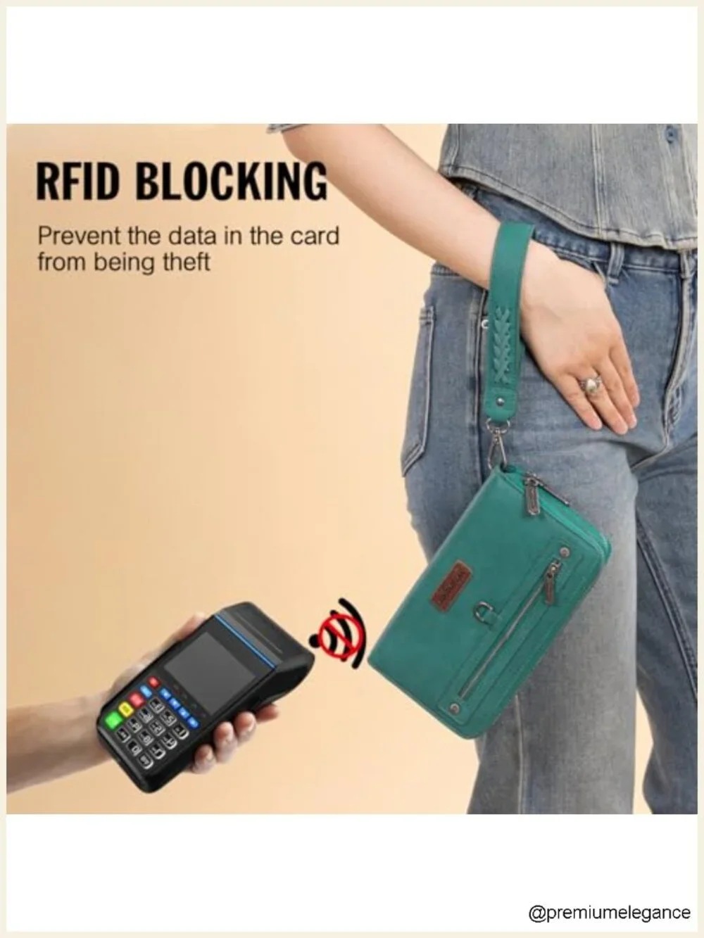 Double Zip Phone Wristlet with RFID Faux Leather Wrist Strap